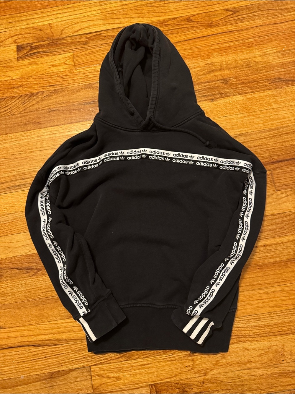 adidas Black Crewneck Hoodie with White Logo Tape
